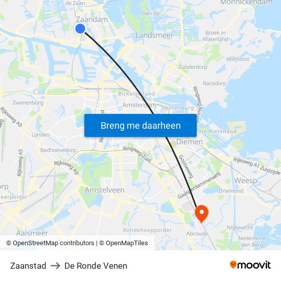 Zaanstad to De Ronde Venen map