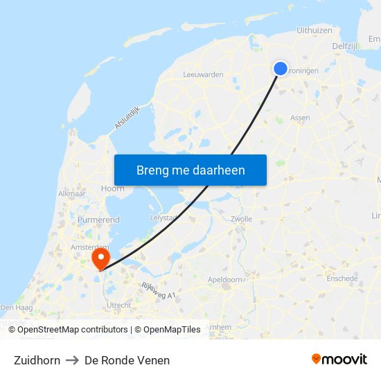 Zuidhorn to De Ronde Venen map