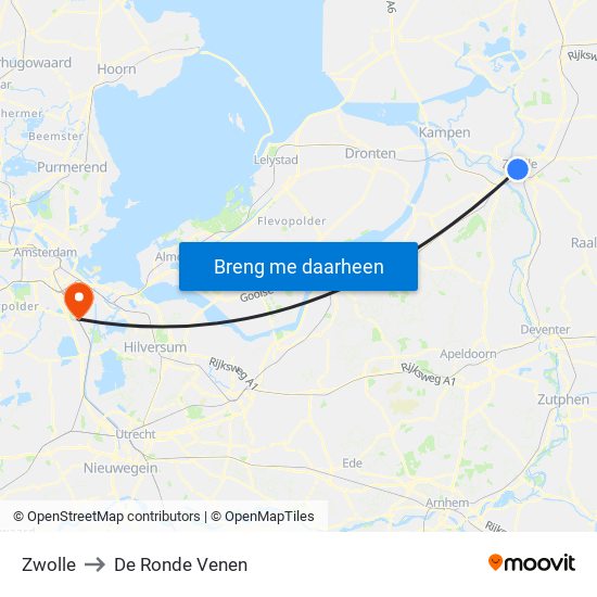 Zwolle to De Ronde Venen map