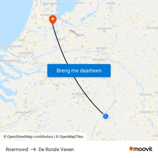Roermond to De Ronde Venen map