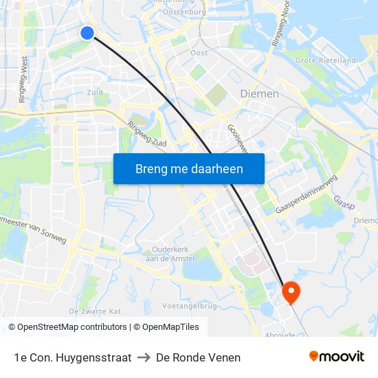 1e Con. Huygensstraat to De Ronde Venen map