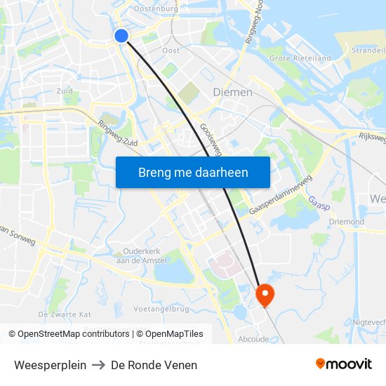 Weesperplein to De Ronde Venen map