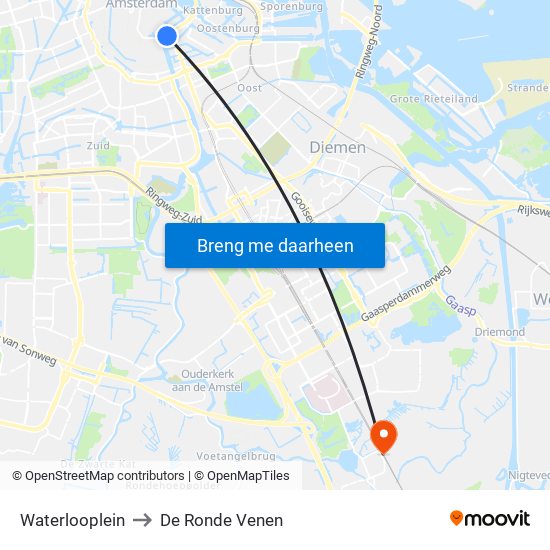 Waterlooplein to De Ronde Venen map