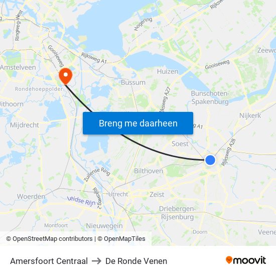 Amersfoort Centraal to De Ronde Venen map