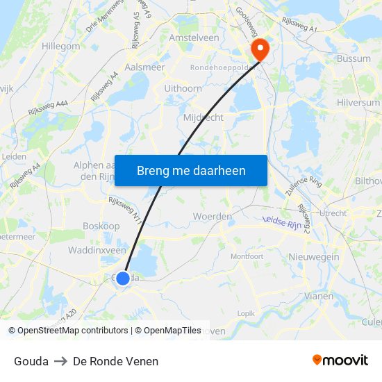 Gouda to De Ronde Venen map