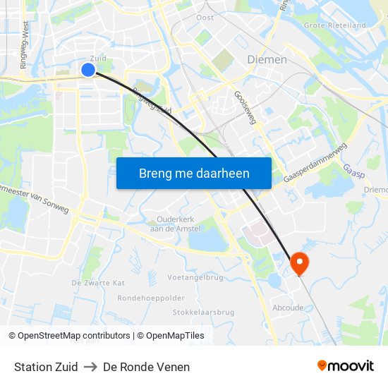 Station Zuid to De Ronde Venen map