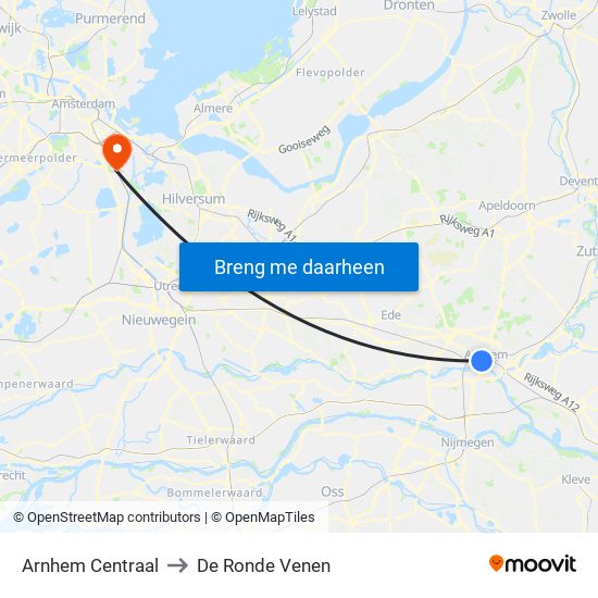 Arnhem Centraal to De Ronde Venen map