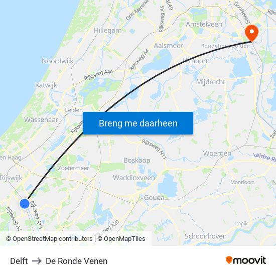 Delft to De Ronde Venen map