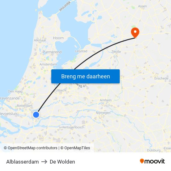 Alblasserdam to De Wolden map