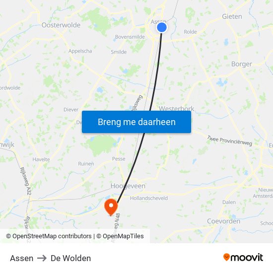 Assen to De Wolden map