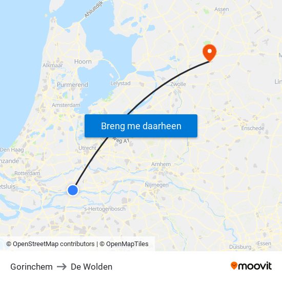 Gorinchem to De Wolden map