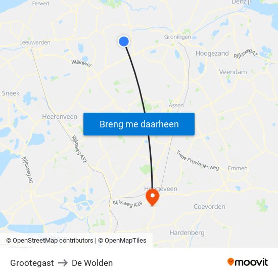 Grootegast to De Wolden map