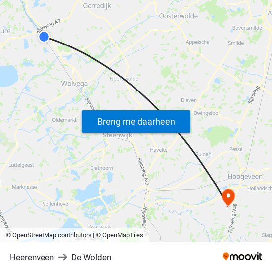 Heerenveen to De Wolden map