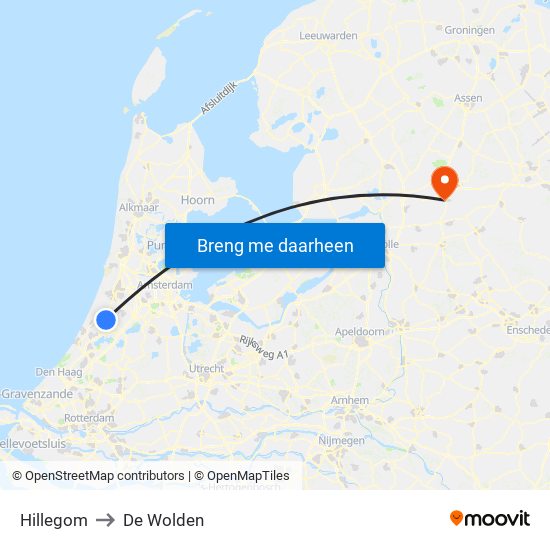 Hillegom to De Wolden map