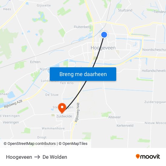 Hoogeveen to De Wolden map