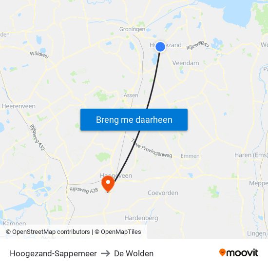 Hoogezand-Sappemeer to De Wolden map