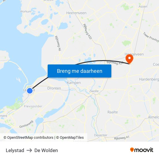 Lelystad to De Wolden map