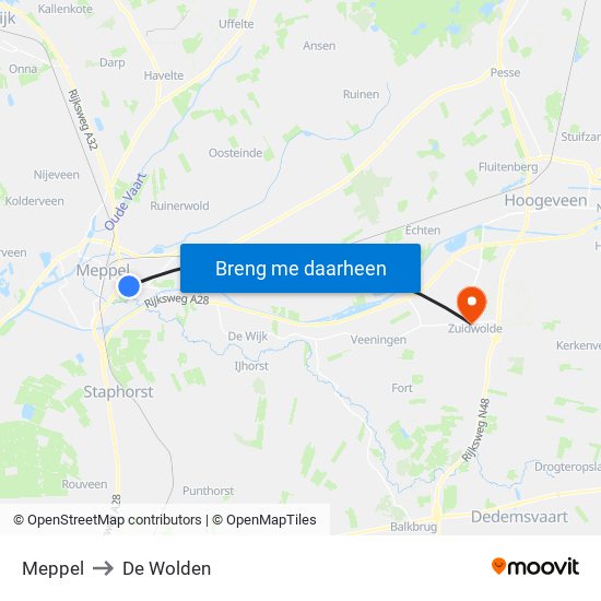 Meppel to De Wolden map