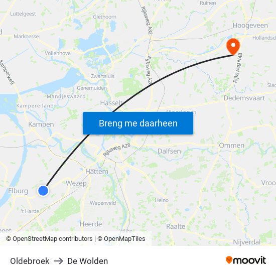 Oldebroek to De Wolden map