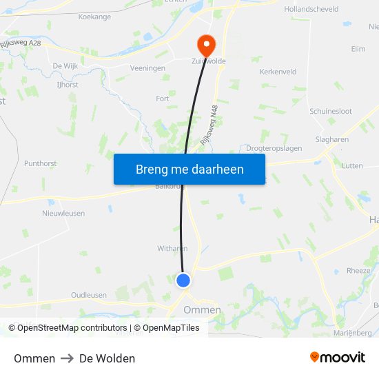 Ommen to De Wolden map