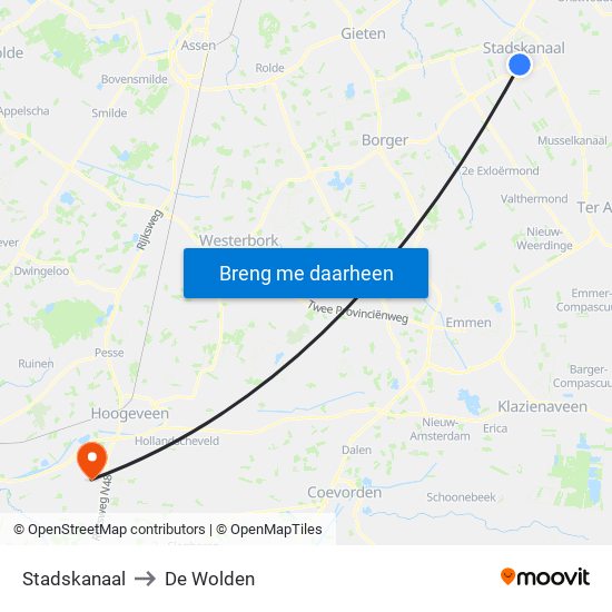Stadskanaal to De Wolden map