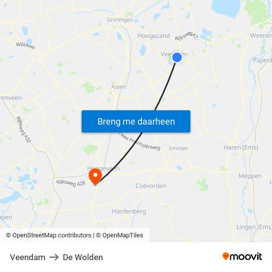 Veendam to De Wolden map