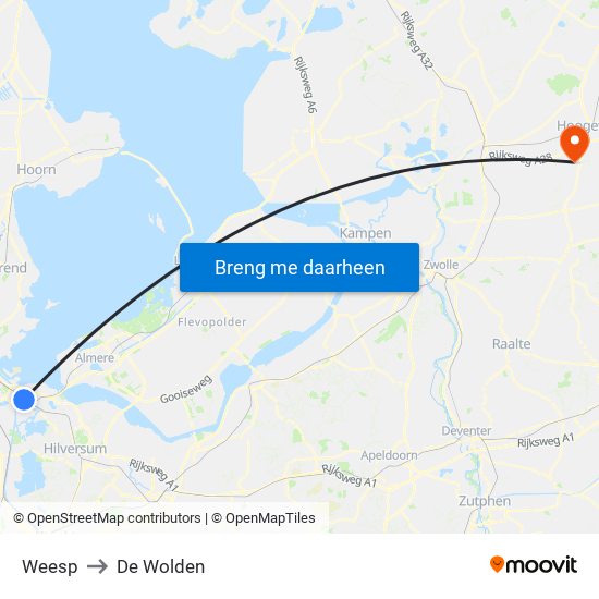 Weesp to De Wolden map