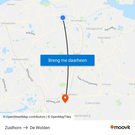 Zuidhorn to De Wolden map