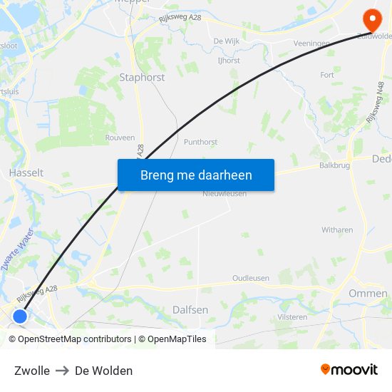 Zwolle to De Wolden map