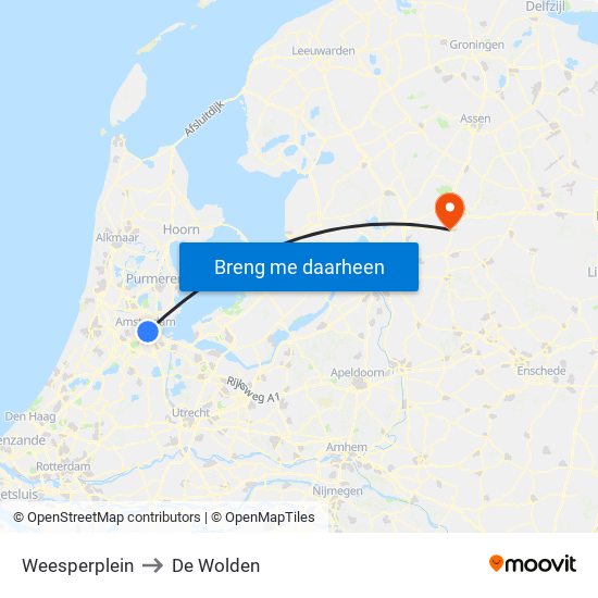 Weesperplein to De Wolden map