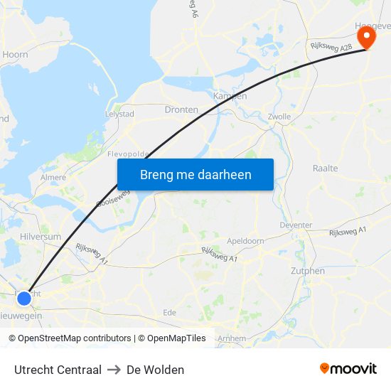 Utrecht Centraal to De Wolden map