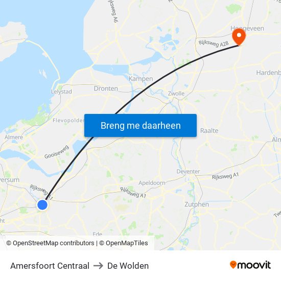 Amersfoort Centraal to De Wolden map