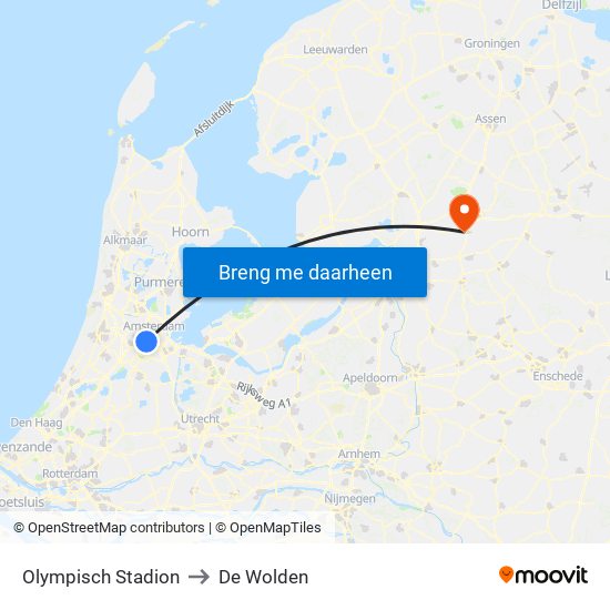 Olympisch Stadion to De Wolden map