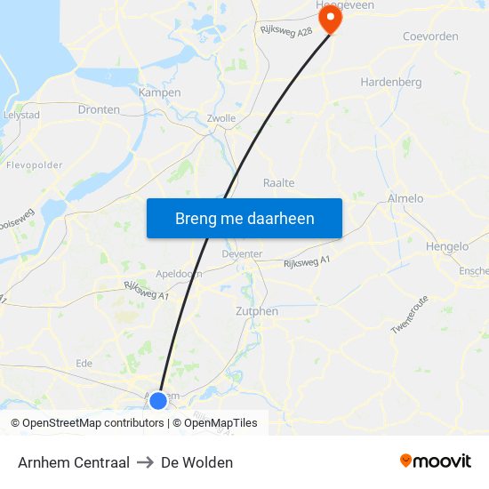 Arnhem Centraal to De Wolden map