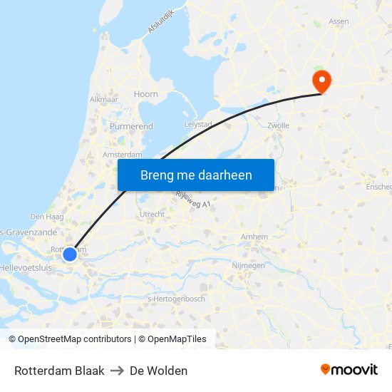 Rotterdam Blaak to De Wolden map