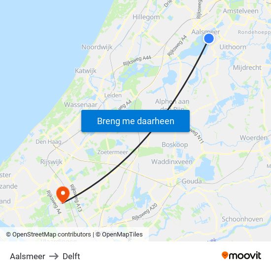 Aalsmeer to Delft map