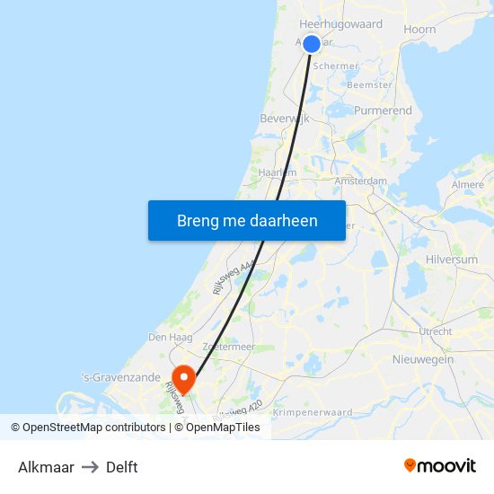 Alkmaar to Delft map