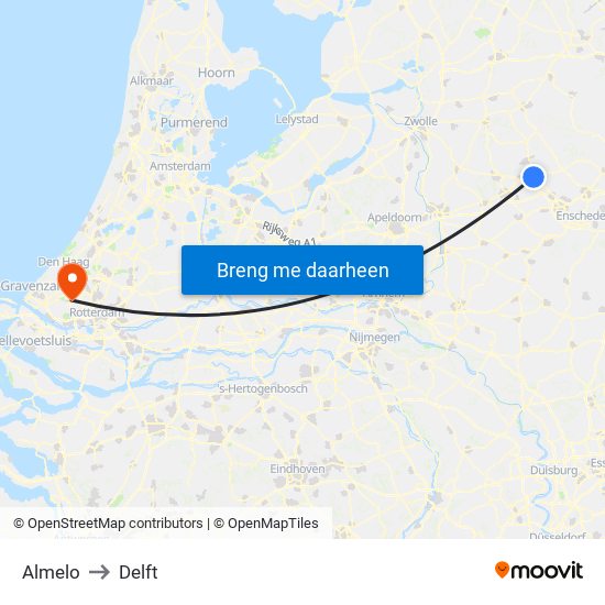 Almelo to Delft map