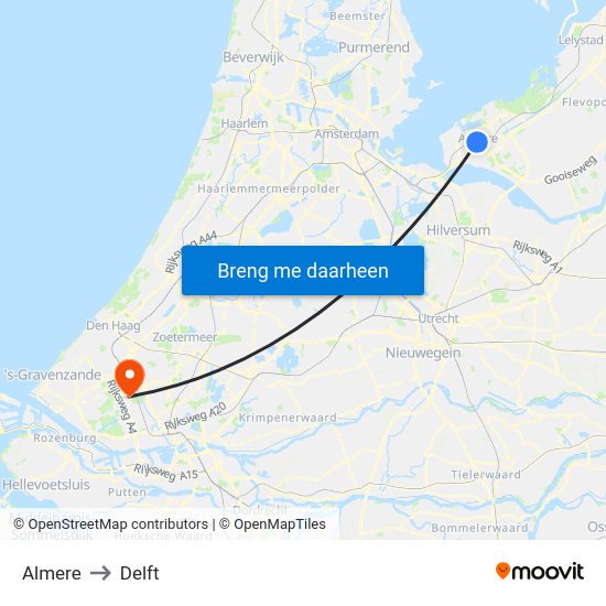 Almere to Delft map