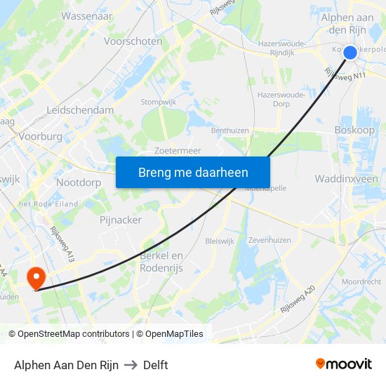 Alphen Aan Den Rijn to Delft map