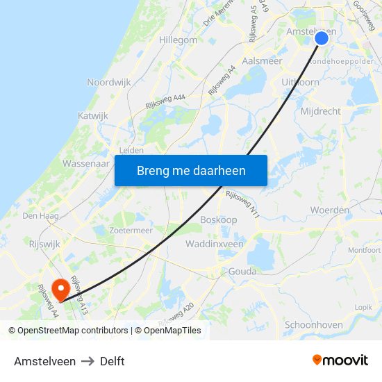 Amstelveen to Delft map