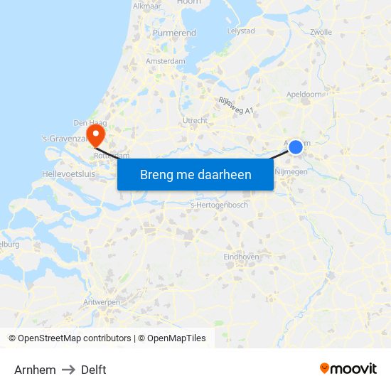 Arnhem to Delft map