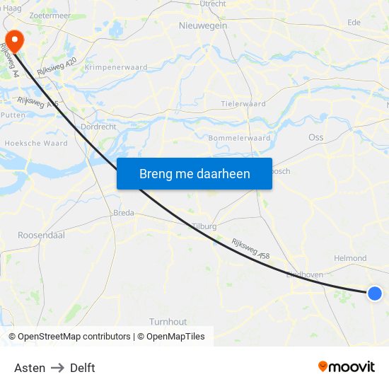 Asten to Delft map