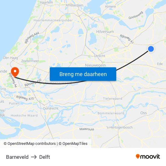 Barneveld to Delft map
