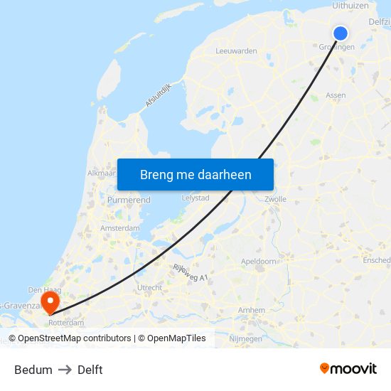 Bedum to Delft map