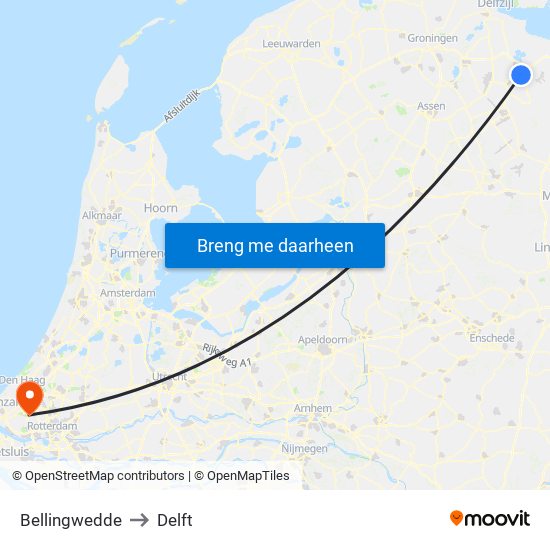 Bellingwedde to Delft map