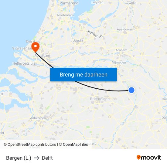 Bergen (L.) to Delft map