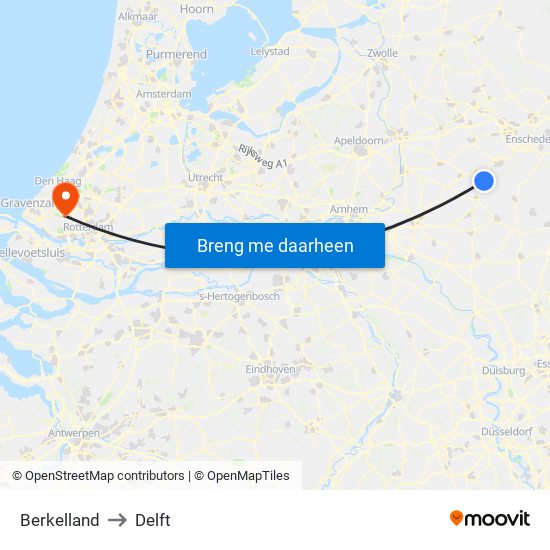 Berkelland to Delft map