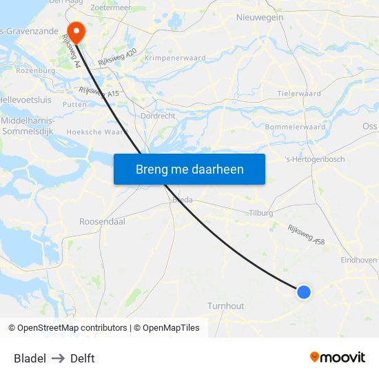 Bladel to Delft map