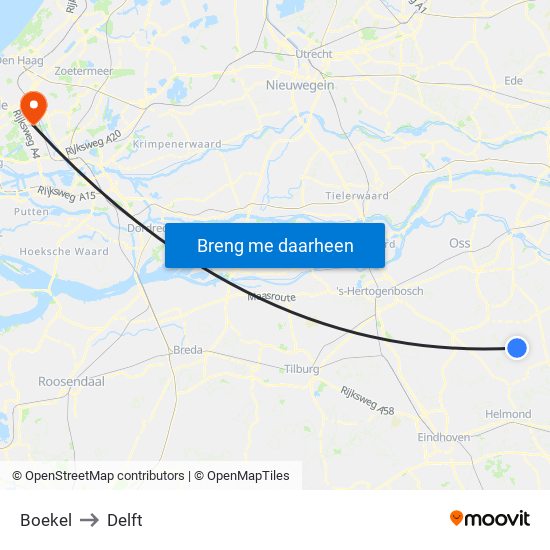 Boekel to Delft map